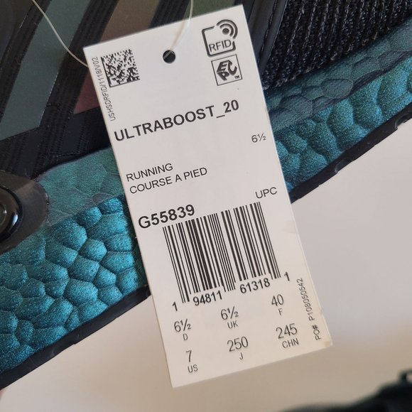 NEW Adidas Ultraboost 20 Running Shoes G55839 Size 7 Black Signal Cyan